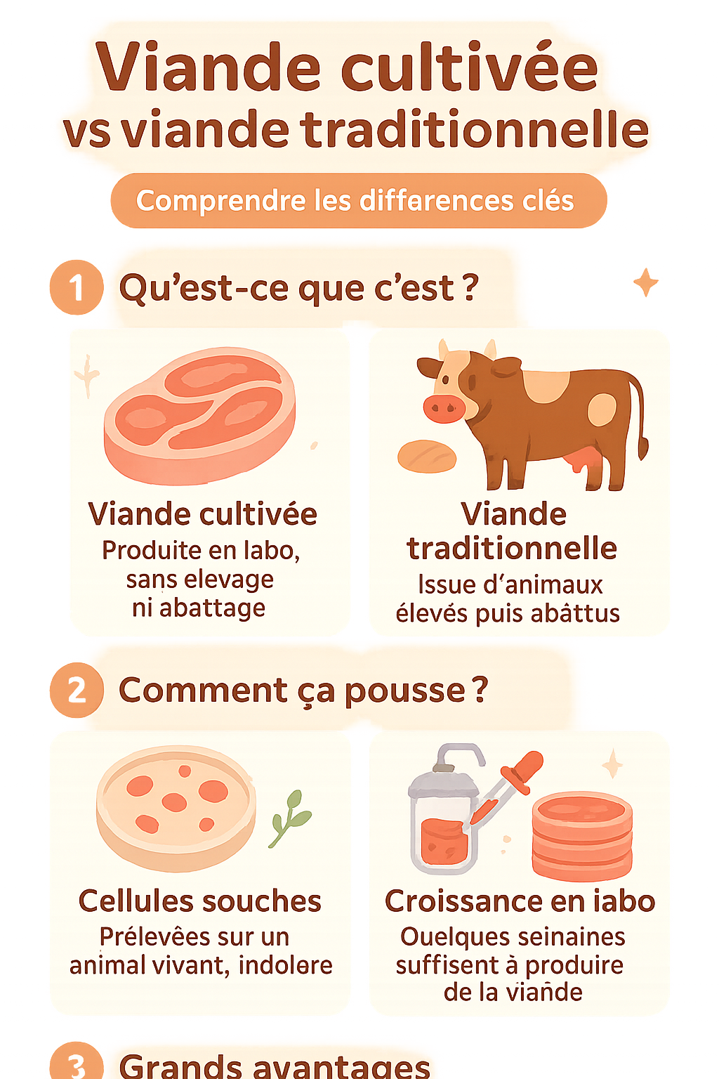 Comparaison avec la viande traditionnelle et viande de synthèse